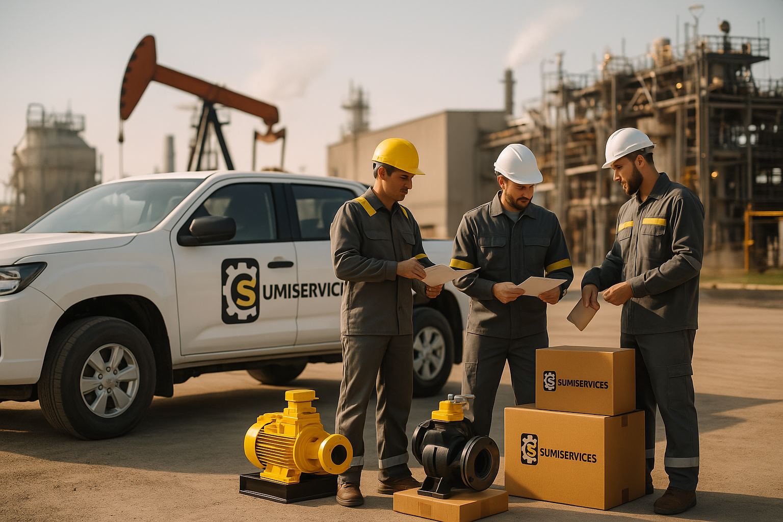 Provisión de maquinaria, herramientas y componentes esenciales para operaciones industriales. Incluye hidrogrúas, volquetes, equipos livianos y elementos técnicos para obras y mantenimiento.